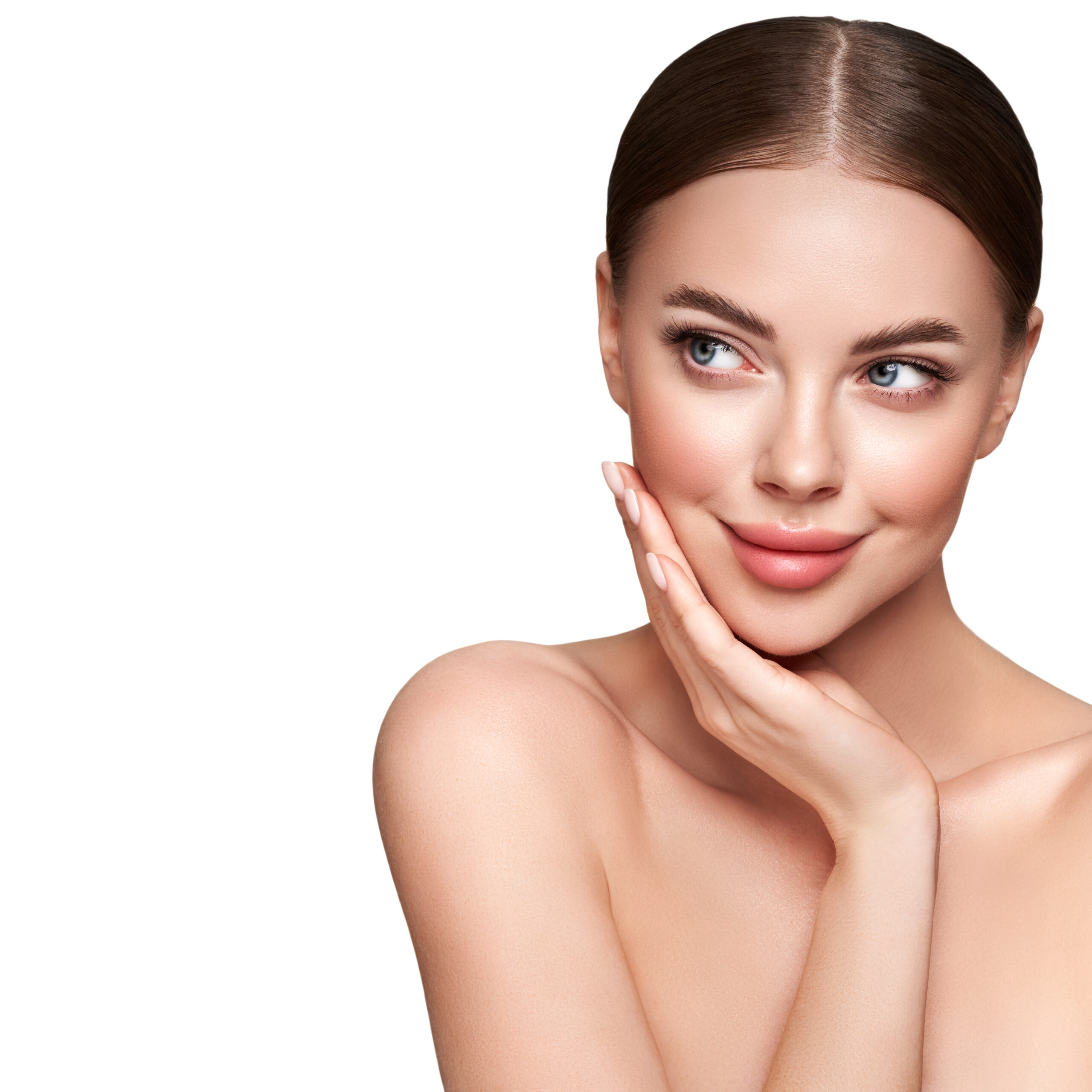 Portrait beautiful young woman with clean fresh skin. Model with healthy skin, close up portrait. Cosmetology, beauty and spa